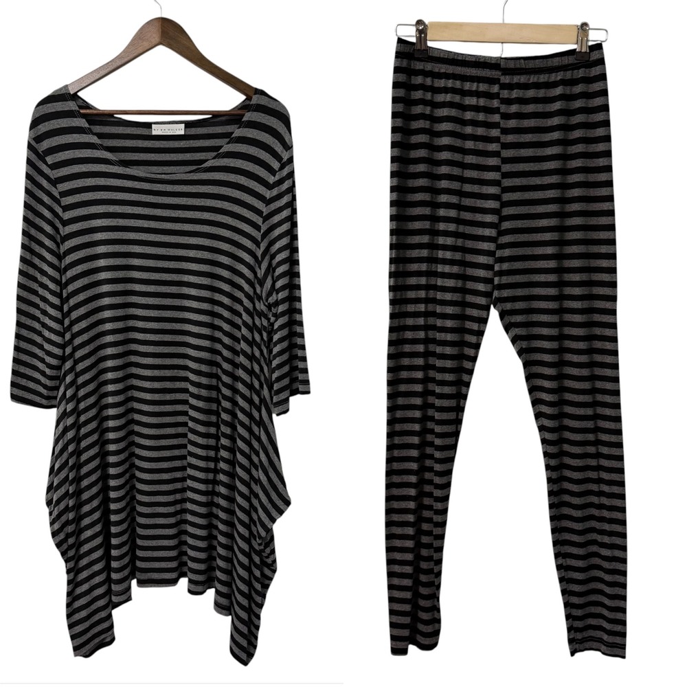 Bryn Walker Tunic Leggings Set Women L Striped Handkerchief Lagenlook Slouchy